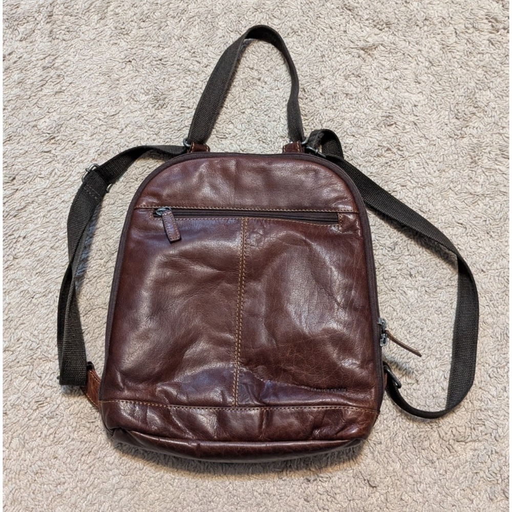 Jack Georges Voyager Convertible Backpack Crossbody Bag Brown Leather 12"x11"x3"